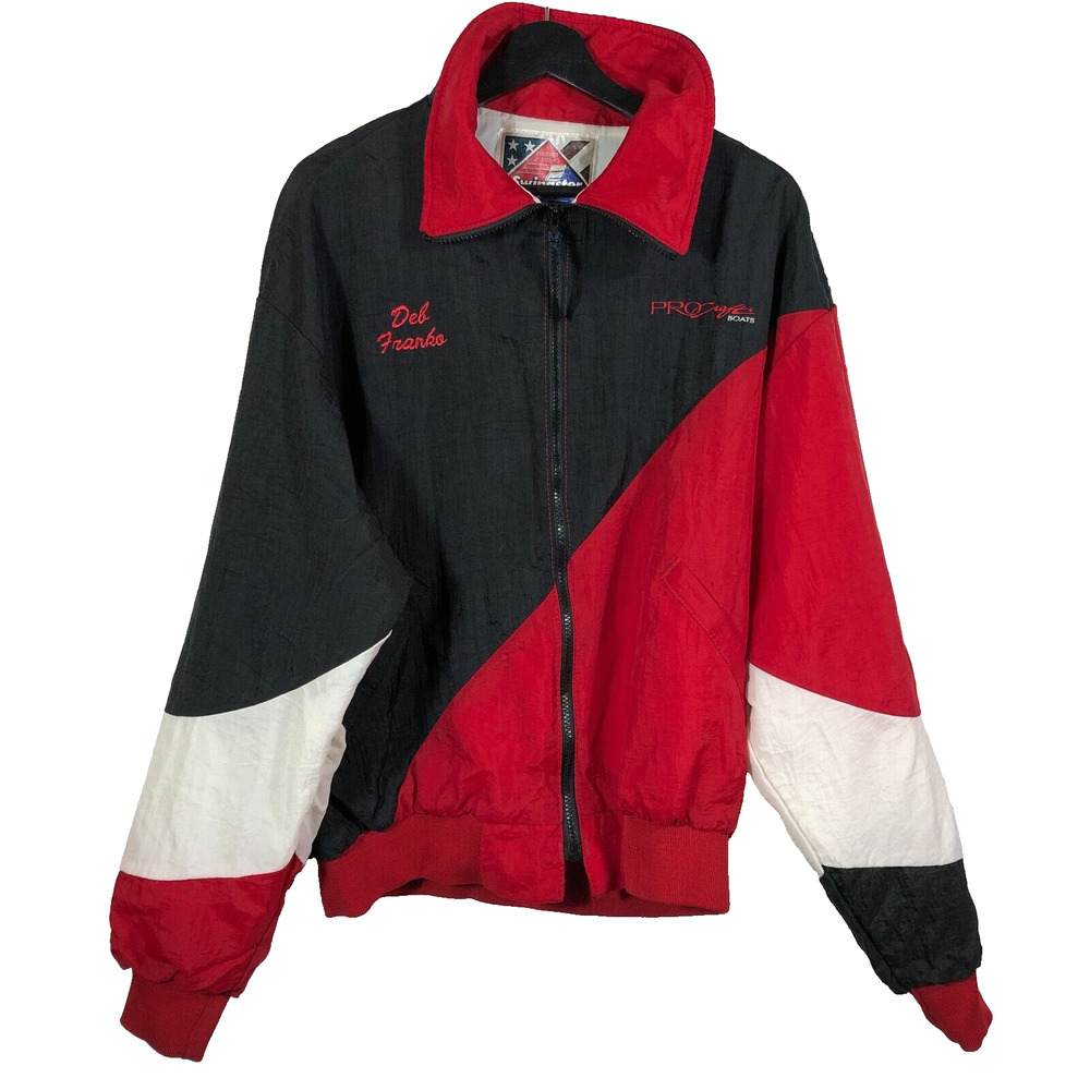 Vintage Swingster 1990s Boating Jacket Swingster USA Made Large Red Black White
